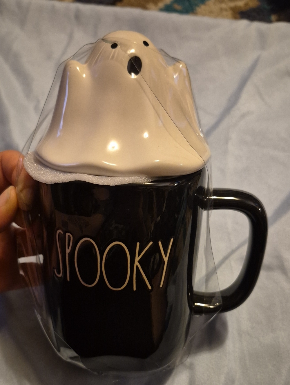 Rae Dunn Black & White "SPOOKY" Ghost Lid Mug